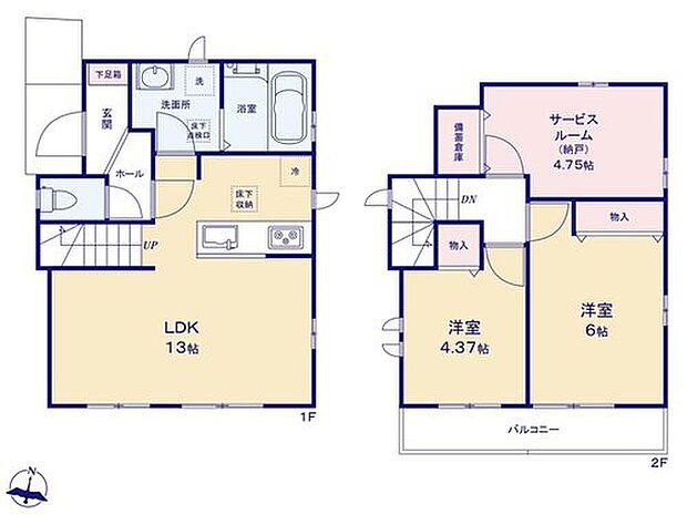 (A号棟)、2LDK+S、土地面積66.73m2、建物面積66.65m2

