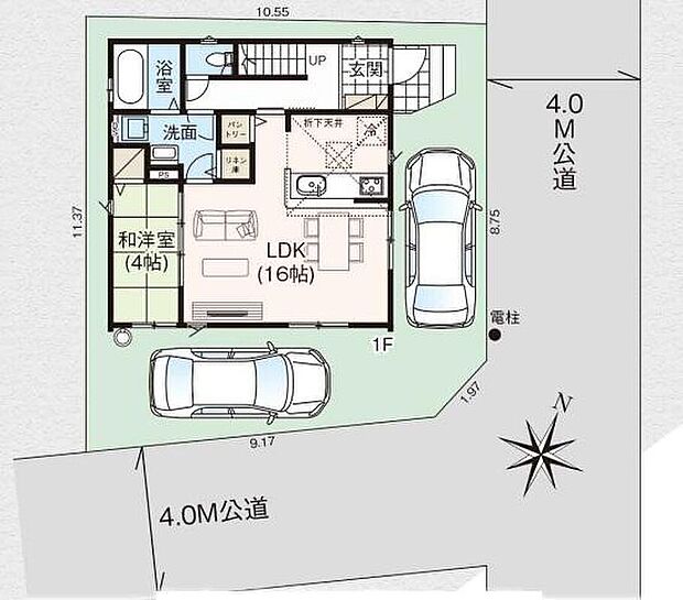 日当たり良好な南東角地です。敷地面積３３．８坪の整形地♪カースペース２台駐車可です。