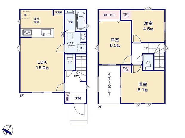 (１号棟)、3LDK、土地面積92.19m2、建物面積81.15m2