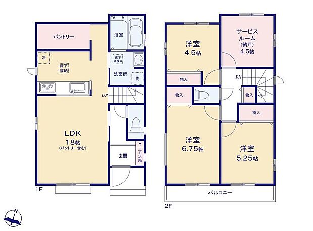 (A号棟)、3LDK+S、土地面積88.5m2、建物面積89.83m2
