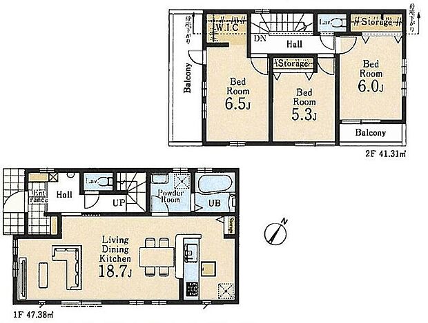 (１号棟)、3LDK、土地面積111.37m2、建物面積88.69m2
