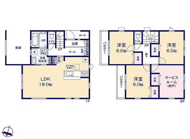 (１号棟)、3LDK+S、土地面積103.57m2、建物面積108.54m2