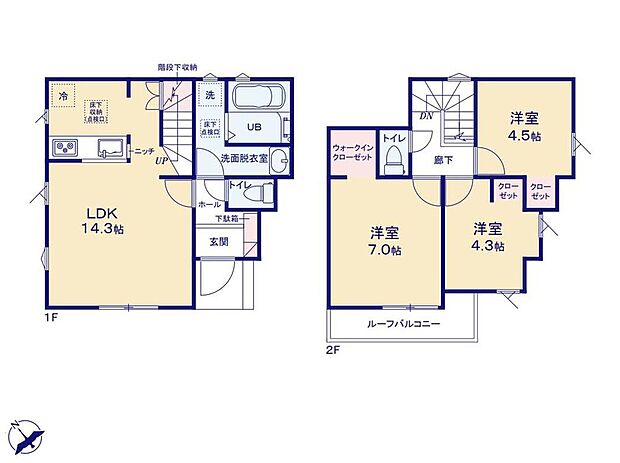 (１号棟)、3LDK、土地面積74.12m2、建物面積73.9m2