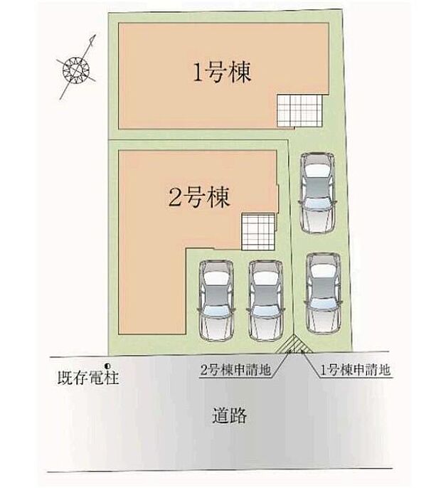 南東側約6m公道に面しております。車種によりカースペース2台分ございます。