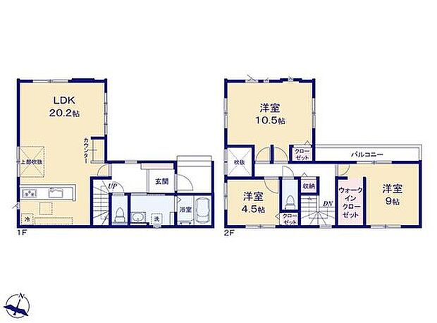 (1号棟)、3LDK、土地面積108.7m2、建物面積104.77m2