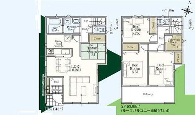(1号棟)、3LDK+S、土地面積146.05m2、建物面積94.76m2