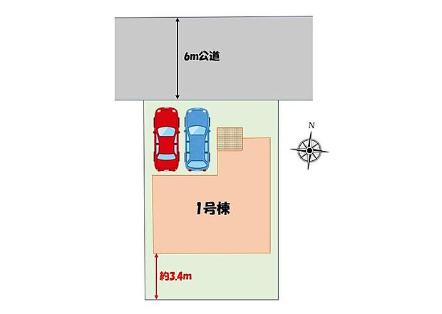 ６ｍ公道に面したきれいな整形地です♪カースペース並列２台分！敷地は４２．３坪と余裕があります♪