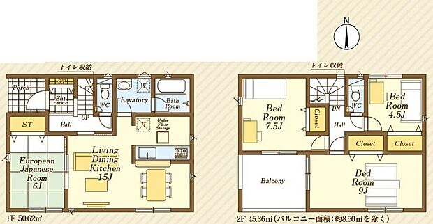 (１号棟)、4LDK、土地面積160.07m2、建物面積95.98m2 