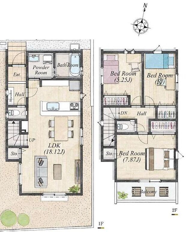 (１号棟)、3LDK、土地面積108.48m2、建物面積86.53m2