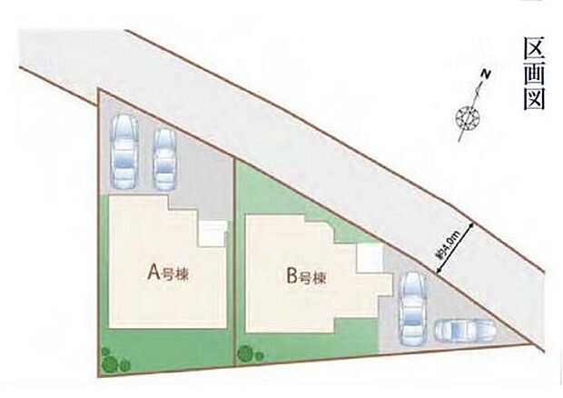 【全体区画図】車種によりカースペース2台駐車可能です♪ご夫婦ともに車通勤というご家族も安心です。