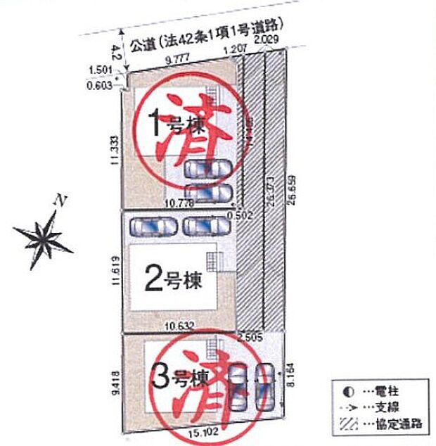 【全体区画図】カースペース２台駐車可！ご家族分の自転車を停めたり、来客時にも安心です♪