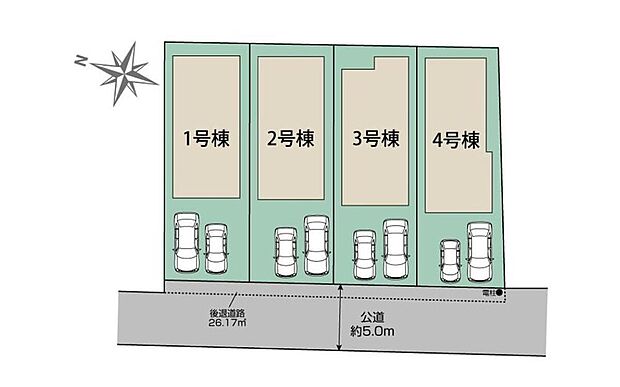 【全体区画図】車種によりカースペース2台可♪周辺に商業施設が充実した、利便性の高い立地です。