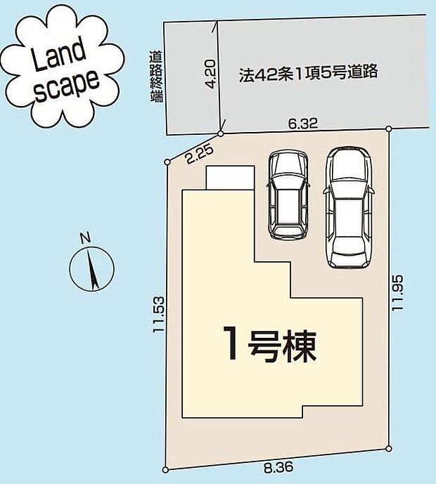 【全体区画図】カースペースは車種により２台駐車可能です。落ち着いた住環境の低層住居専用地域です。