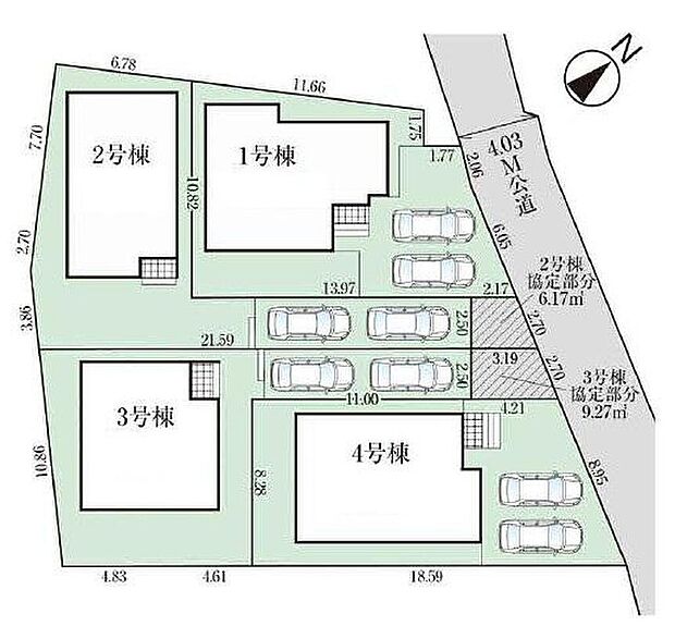 【全体区画図】敷地４２坪超え！カースペース２台分！国道、高速道路にアクセスしやすくお車のお出かけも便利です。周辺は買い物施設が充実していて利便性の高い住環境です♪