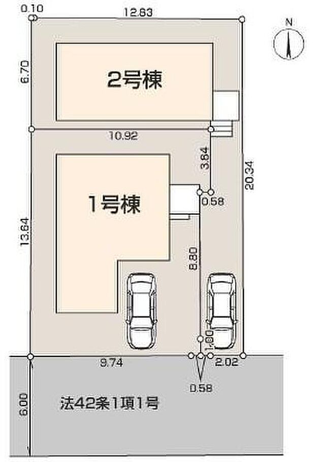 【全体区画図】南道路、目の前は公園で開放感があります！幅員約６ｍでお車の出し入れもスムーズ♪第一種低層住居専用地域で落ち着いた住宅街です。