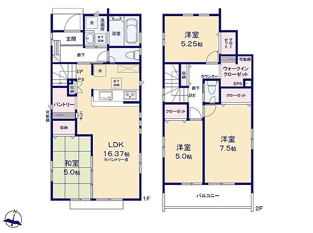 【4LDK】☆LDK横和室プラン☆リビングと隣り合う和室の間の引き戸を開ければ２１帖超えの大空間が広がります♪ライフスタイルによってリビングの延長としても、客間としてお使いになることもできますね。