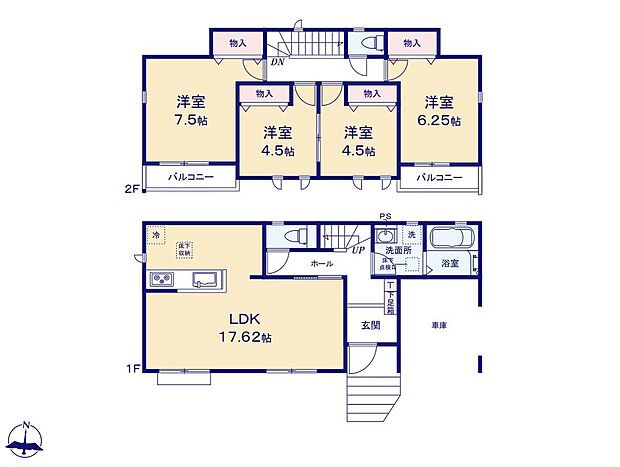 【4LDK】☆全居室南向き☆立地を活かして全居室を南向きに配置。南面を広く取ったLDKは大きな窓があり気持ちの良い空間です。全居室収納完備、ご家族それぞれお好みのお部屋でくつろげます♪