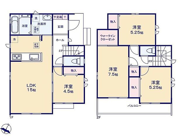 【4LDK】☆南東角地プラン☆開放感のある角地で日当たり・通風良好♪自然の風をたっぷり取り込め、風の通りの良い快適な住宅です。