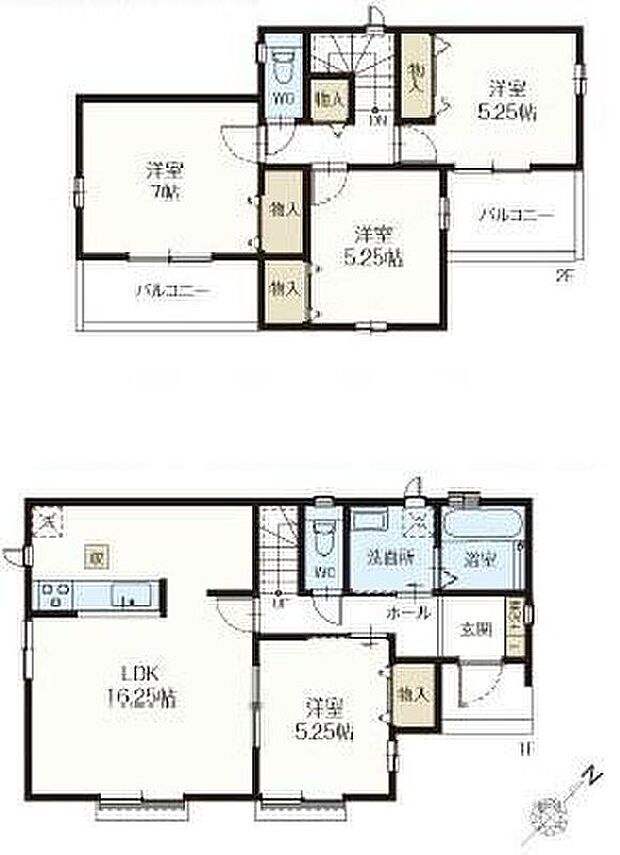 【4LDK】☆全居室南東向き☆全居室二面採光でどのお部屋でも気持ちよくお過ごしいただけます。2階にはバルコニーを2か所設置。それぞれの部屋から布団を干せば移動もラクラク。