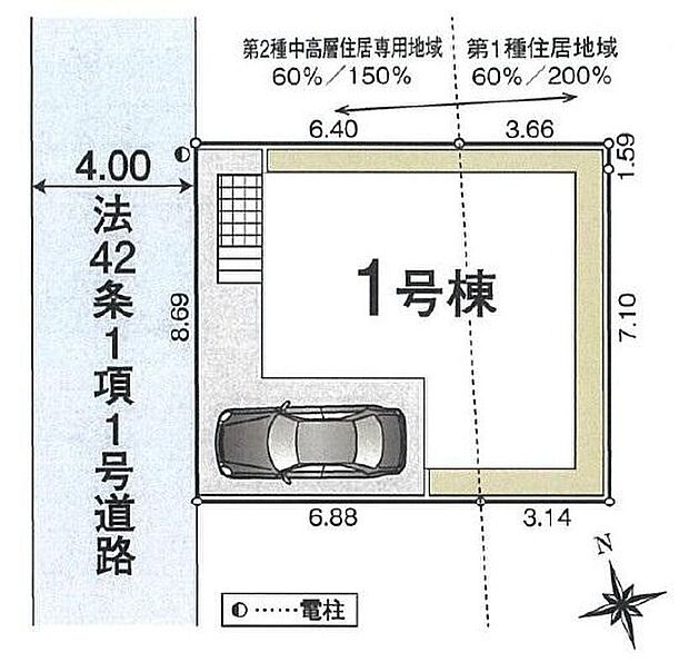 【全体区画図】土地を有効活用できる整形地！カースペース完備。交通量が少ない住宅街なので雨の日でも車の走行音も気になりません。
