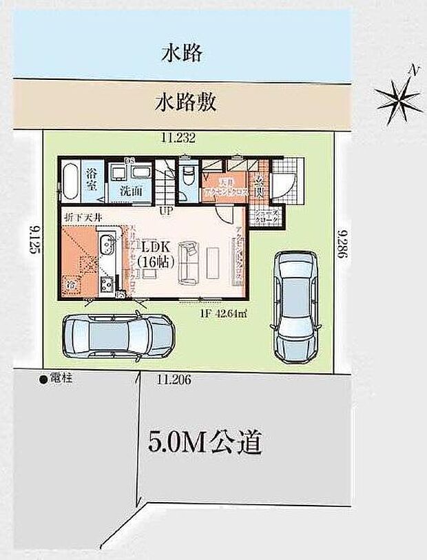 【全体区画図】陽光が降り注ぐ南道路の整形地！道幅約5.0mと開放感があります♪カースペース２台分！国道が近くお車でのお出かけも快適です。