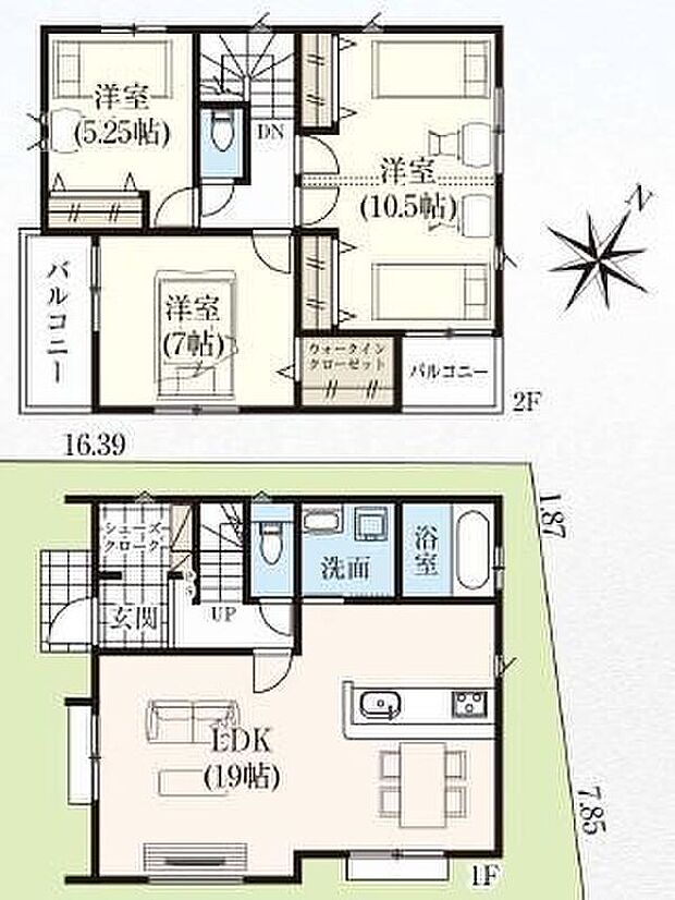 【3LDK】☆フレキシブルルーム仕様☆２階の１０．５帖洋室は出入口と収納を２か所ずつ設けています。お子様が小さいうちは広々と、大きくなったら個室にとアレンジできますね。