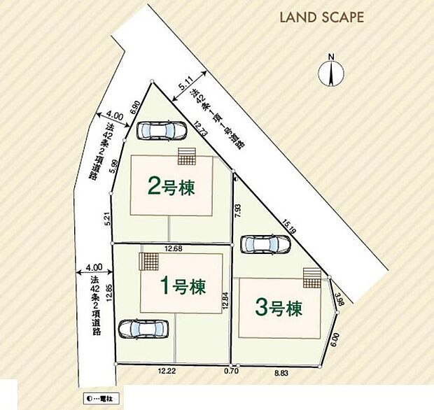 【全体区画図】広々としたバルコニーを備えた全３棟♪小学校やお買い物施設が徒歩圏内の暮らしやすい環境です。
