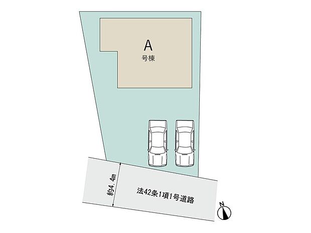 【全体区画図】48坪超のゆとりの敷地♪カースペース並列2台可!南道路に面し、日当たり良好です。