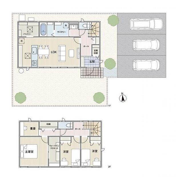 モデルプラン価格には太陽光発電システム4.6kW、蓄電池システム9.9kWh、再塗装不要の磁器タイル外壁、1階快適エアリー、エアファクトリー（第一種換気システム）を含みます。
