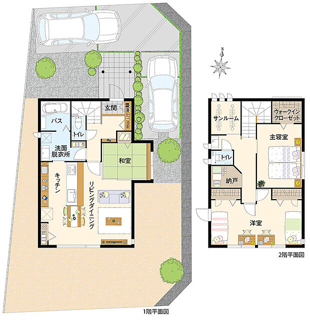 【3LDK+サンルーム+納戸+ウォークインクローゼット】室内干しスペースや趣味を楽しむ空間などとして活躍する、サンルームがある住まい
