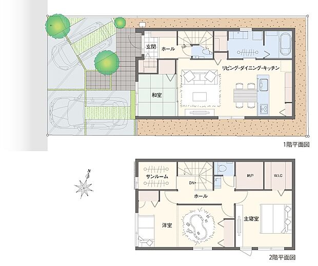 【3LDK+サンルーム+納戸+ウォークインクローゼット】将来2部屋に間取り変更可能な広々とした洋室がある住まい