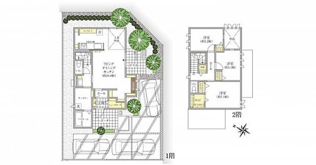 【3LDK】E棟間取図/記載の自動車は価格に含まれません