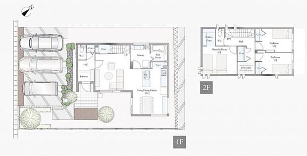 【3LDK】※図面に記載している車両、その他の調度品はあくまで生活イメージを表現したもので販売価格には含まれません。
