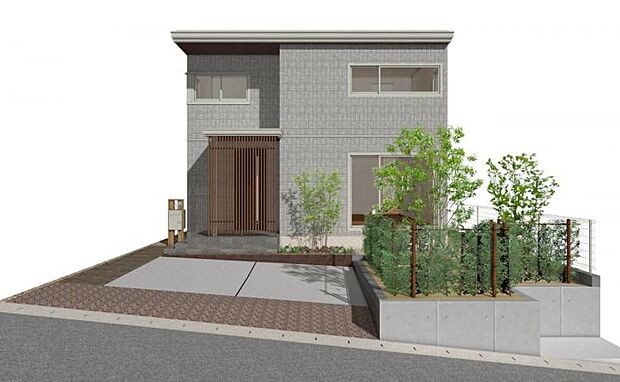 【D棟完成予想図】※完成予想図(CG)です。形状・色彩・植栽等は実際とは異なる場合があります。建物の色調や質感、外構の植栽等、実際とは異なる場合がありますのでご了承のほど、宜しくお願いいたします。