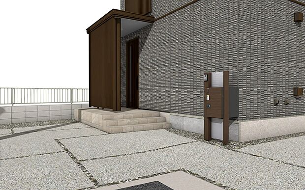 プライバシーを守るスリットが、玄関周りをスタイリッシュに演出。※イメージパースの為、実物とは異なる場合がございます。