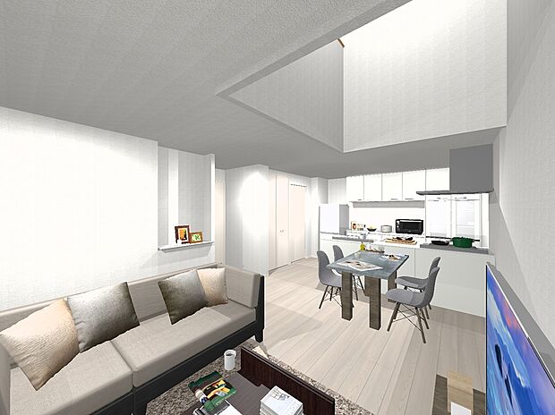 【内観イメージ図（LDK）】建物価格4330万円、建物面積97.84m2 / 建物価格は本プランでの参考価格となります。
※内観図に表示のある家具調度品植栽はイメージです。