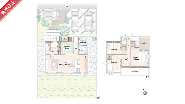 【4LDK+ウォークインクローゼット】※外構・植栽は実際と異なる場合があります。自動車、自転車は販売価格に含まれません。間取りに記載された家具類は一部を除き販売価格に含まれません。