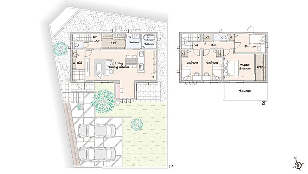 【4LDK+WIC】主な設備:太陽光発電システム 5.56kW、蓄電池 12.0kWh
※掲載の間取り・外構・植栽等は図面を基に書き起こしたもので、実際と異なる場合があります。
※間取りに記載された家具類、自動車等は、一部を除き販売価格には含まれません。