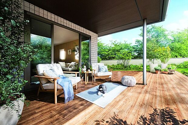 【【参考インテリア】平屋デッキ】広々デッキで趣味の時間を。　※お客様のご希望に合わせてインテリアコーディネーターがご提案します