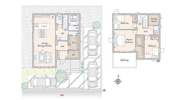 【3LDK+WIC】主な設備：太陽光発電8.51kW、蓄電池13.2kWh
※掲載の間取り・外構・植栽等は図面を基に書き起こしたもので、実際と異なる場合があります。
※間取りに記載された家具類、自動車等は、一部を除き販売価格には含まれません。