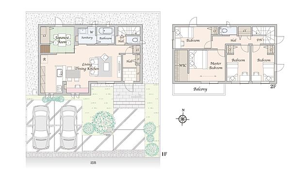 【5LDK+WIC】主な設備：太陽光発電5.56kW、蓄電池13.2kWh
※掲載の間取り・外構・植栽等は図面を基に書き起こしたもので、実際と異なる場合があります。
※間取りに記載された家具類、自動車等は、一部を除き販売価格には含まれません。
