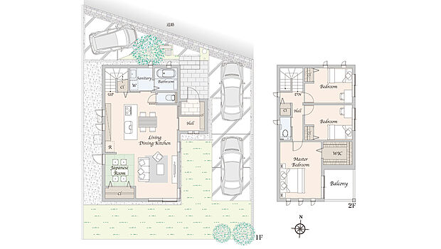 【4LDK+WIC】主な設備:太陽光発電6.36kW、蓄電池13.2kWh
※掲載の間取り・外構・植栽等は図面を基に書き起こしたもので、実際と異なる場合があります。
※間取りに記載された家具類、自動車等は、一部を除き販売価格には含まれません。