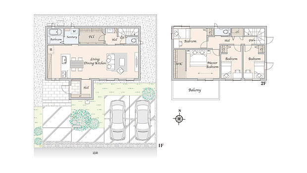 【4LDK+WIC】主な設備:太陽光発電5.56kW、蓄電池13.2kWh
※掲載の間取り・外構・植栽等は図面を基に書き起こしたもので、実際と異なる場合があります。
※間取りに記載された家具類、自動車等は、一部を除き販売価格には含まれません。