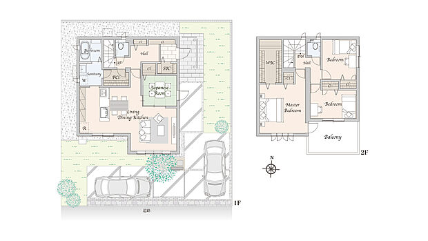 【4LDK+WIC】主な設備:太陽光発電8.51kW、蓄電池13.2kWh
※掲載の間取り・外構・植栽等は図面を基に書き起こしたもので、実際と異なる場合があります。
※間取りに記載された家具類、自動車等は、一部を除き販売価格には含まれません。