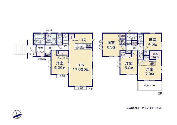 4950万円、5LDK、土地面積196.79m2、建物面積110.13m2 こちらの間取り図で、部屋の配置や動線をイメージできます。各部屋の広さやレイアウトを参考に、生活シーンを思い描いてください。