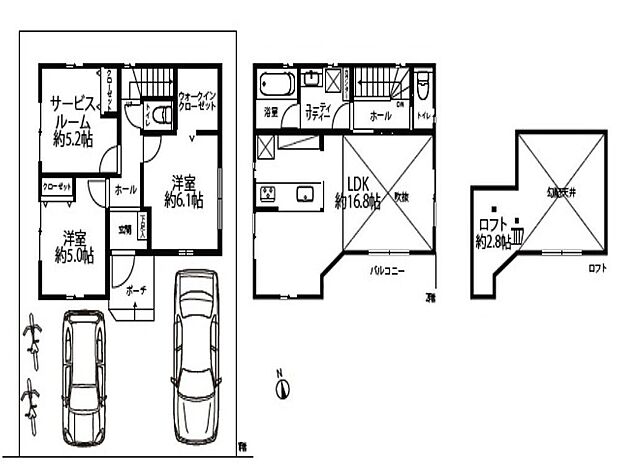 間取り図：5880万円、2LDK+S（納戸）、土地面積100.85m2、建物面積80.19m2 