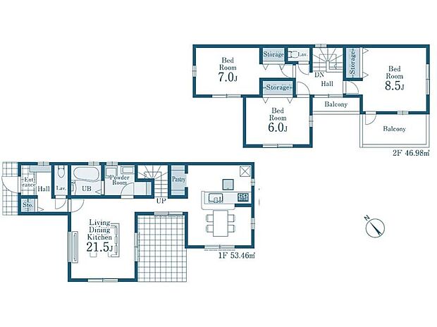 4499万円、3LDK、土地面積165.77m2、建物面積100.44m2 こちらの間取り図で、お部屋の配置や動線をイメージしていただけます。