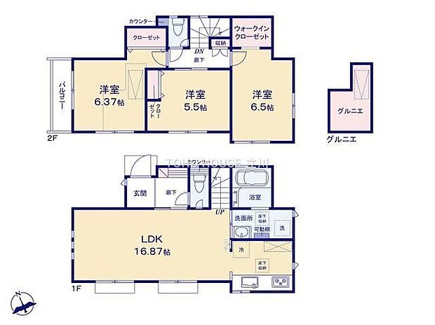 【3LDK+S（納戸）】こちらの間取り図で、お部屋の配置や動線をイメージしていただけます。お部屋ごとの広さやレイアウトを参考に、生活のシーンを思い描いてみてください。