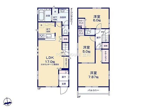 【3LDK】こちらの間取り図で、お部屋の配置や動線をイメージしていただけます。お部屋ごとの広さやレイアウトを参考に、生活のシーンを思い描いてみてください。