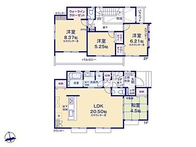 こちらの間取り図で、お部屋の配置や動線をイメージしていただけます。お部屋ごとの広さやレイアウトを参考に、生活のシーンを思い描いてみてください。 